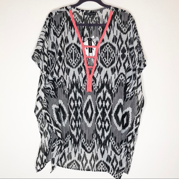 Swimwear cover up caftan NWT black white - Picture 3 of 4